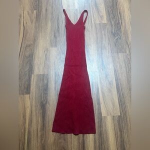 Sleeveless Burgundy Maxi Dress - Merokeety Sleeveless V Neck Ribbed Knit Dress